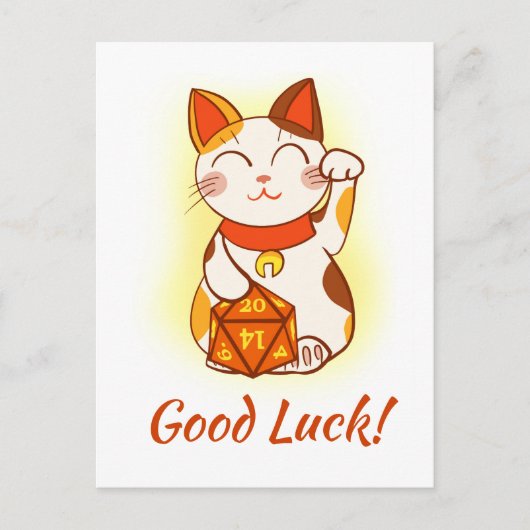 Maneki Neko met D20 RPG Dice Good Luck Briefkaart (Voorkant)