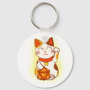Maneki-neko met D20 RPG Dice Good Luck Charm Sleutelhanger