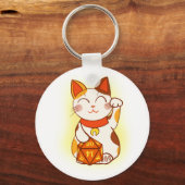 Maneki-neko met D20 RPG Dice Good Luck Charm Sleutelhanger (Voorkant)