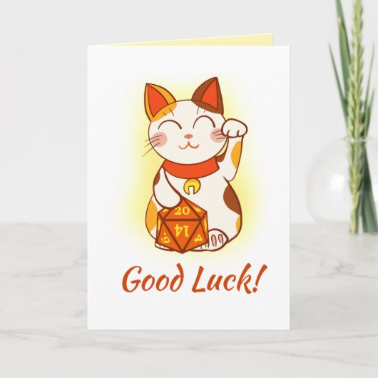 Maneki Neko met D20 RPG Dice Good Luck Kaart (Voorkant)