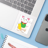 Maneki Neko of Beckoning Cat Sticker (Laptop met iPhone)
