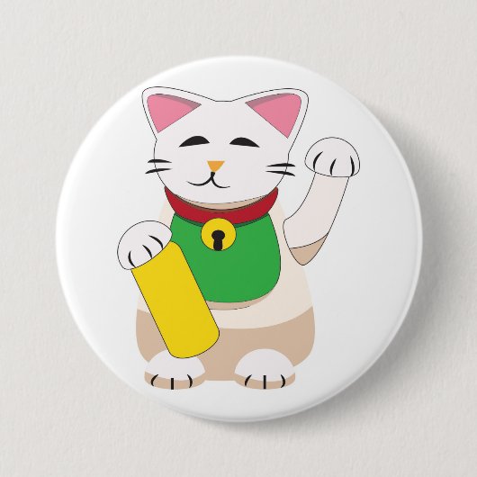 Maneki Neko of Zowelende Kat Ronde Button 7,6 Cm (Voorkant)