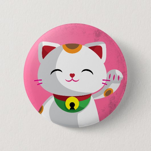 Maneki Neko Ronde Button 5,7 Cm (Voorkant)