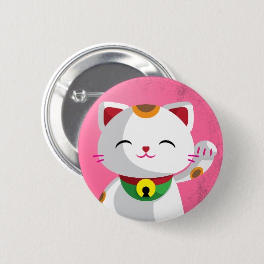 Maneki Neko Ronde Button 5,7 Cm (Voorkant /achterkant)