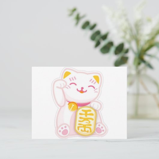 maneki neko roze briefkaart (Staand voorkant)