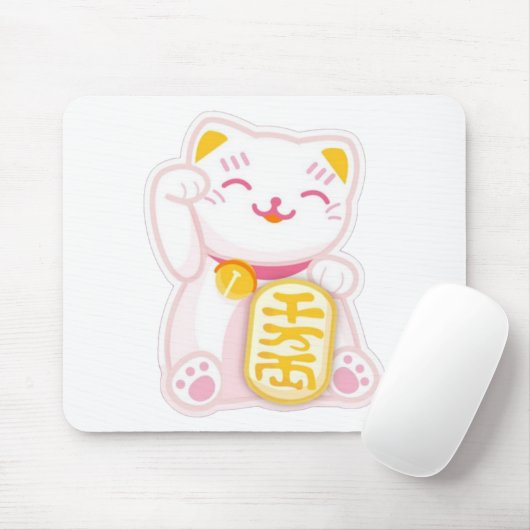 maneki neko roze muismat (Met muis)