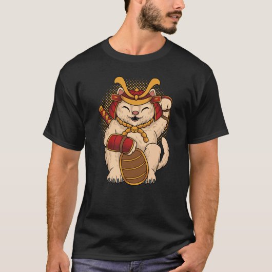 Maneki Neko Samurai Japanese Lucky Cat Lucky Money T-shirt (Voorkant)