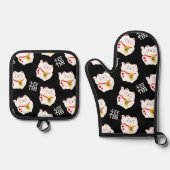 Maneki Neko Schattige Lucky Cat Ovenwant & Pannenlap Set (Voorkant)