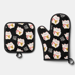 Maneki Neko Schattige Lucky Cat Ovenwant & Pannenlap Set