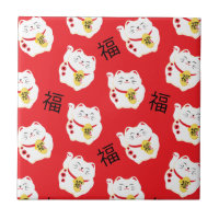 Maneki Neko Schattige Lucky Cat Rood en Wit