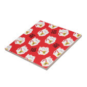 Maneki Neko Schattige Lucky Cat Rood en Wit Tegeltje (Zijkant)