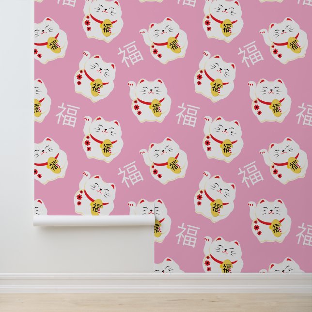 Maneki Neko Schattige Lucky White Cat Behang (Applicatie)