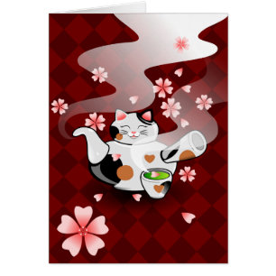 Maneki Neko Teapot Cat  Card