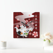 Maneki Neko Teapot Time for Tea klok! Vierkante Klok (Huis)