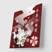 Maneki Neko Teapot Time for Tea klok! Vierkante Klok (Hoek)