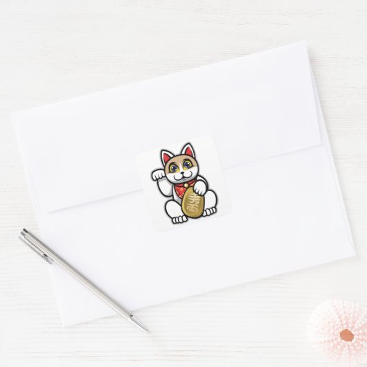 Maneki Neko Vierkante Sticker (Envelop)
