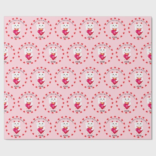 Maneki Neko voor Valentijnsdag Cadeaupapier (Vlak)