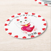 Maneki Neko voor Valentijnsdag Ronde Kartonnen Onderzetter (Gebogen)