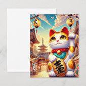Maneki Neko Wenskaart - Perfect voor wensen Bedankkaart (Voorkant / Achterkant)