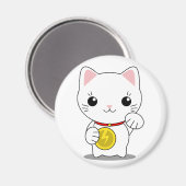 Maneki Neko - Witte Lucky Kat Magneet (Voorkant / Achterkant)