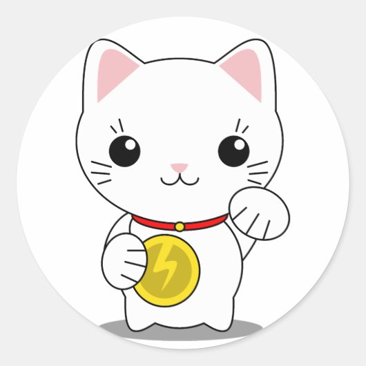 Maneki Neko - Witte Lucky Kat Ronde Sticker (Voorkant)