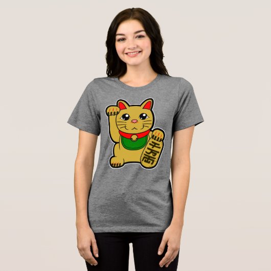 Maneki Neko's gelukskat Tri-Blend Shirt (Voorkant volledig)