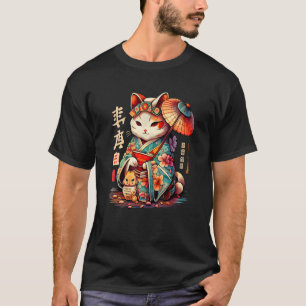 Manekineko Geisha Higasa Geisha Paraplu Yukata Ki T-shirt