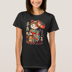 Manekineko Geisha Higasa Geisha Paraplu Yukata Ki T-shirt