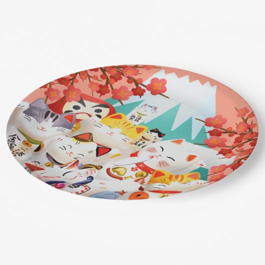 Manekineko Hanami Party Papieren Bordje (Gekanteld)