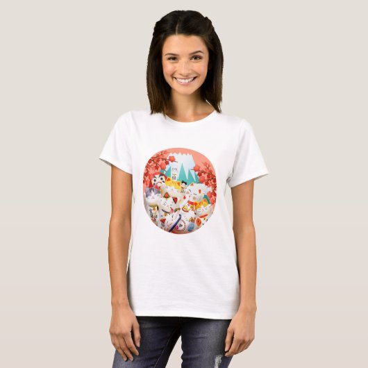 Manekineko Hanami Party T-shirt (Voorkant volledig)