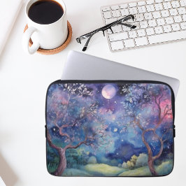 Maneschijn Betoverde Bos Nachtlandschap Laptop Sleeve