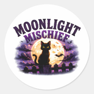 🐈‍⬛ Maneschijn Halloween Zwarte Kat Zegt 🌕 Ronde Sticker