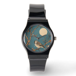 Maneschijn Vogel op Bloeiende Tak Horloge