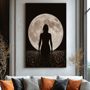 Maneschijn Vrouwelijke Silhouet Canvas Afdruk