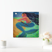 Maneschijn Zeemeermin Abstracte Kunst Vierkante Klok (Huis)
