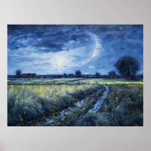 Maneschijnpad door het Havelland landschap Poster