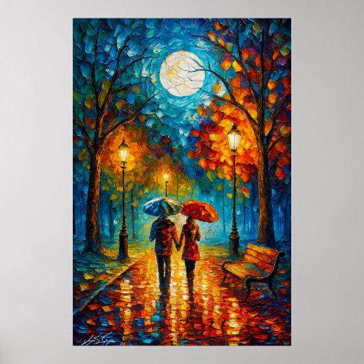 Maneschijnwandeling - Romantische regenwandeling Poster (Voorkant)