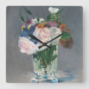 Manet   Bloemen in een kristalvet, c.1882 Vierkante Klok
