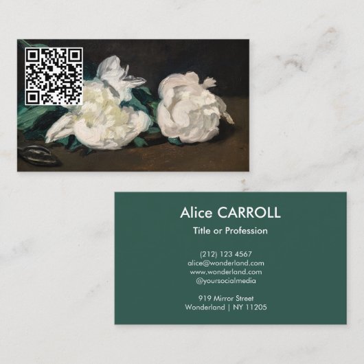 Manet - Branch White Peonies, Secateurs - QR-code Visitekaartje (Voorkant / Achterkant)