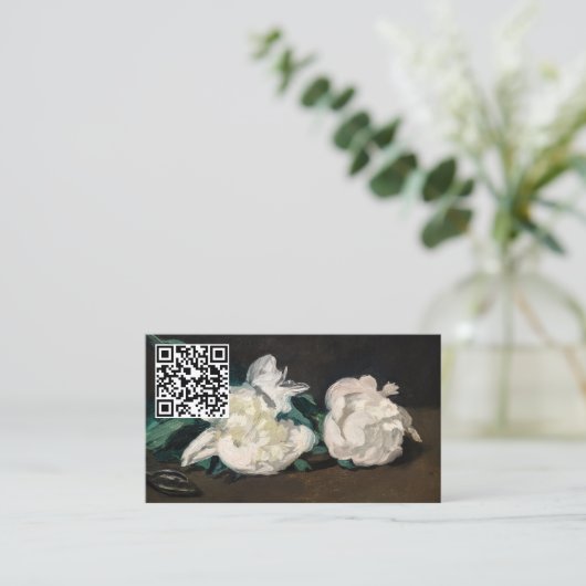 Manet - Branch White Peonies, Secateurs - QR-code Visitekaartje (Staand voorkant)
