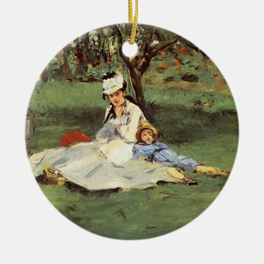 Manet Impressionist Frans Familie Tuin Schilderij Keramisch Ornament (Voorkant)