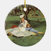 Manet Impressionist Frans Familie Tuin Schilderij Keramisch Ornament (Achterkant)