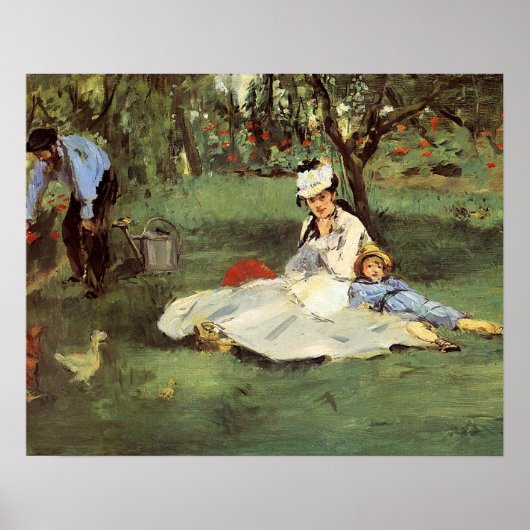 Manet Impressionist Frans Familie Tuin Schilderij Poster (Voorkant)