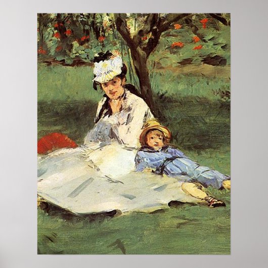 Manet Impressionist Frans Familie Tuin Schilderij Poster (Voorkant)