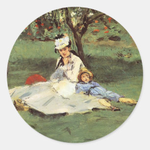 Manet Impressionist Frans Familie Tuin Schilderij Ronde Sticker