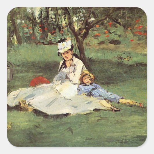 Manet Impressionist Frans Familie Tuin Schilderij Vierkante Sticker (Voorkant)