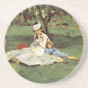 Manet Impressionist Frans Familie Tuin Schilderij Zandsteen Onderzetter