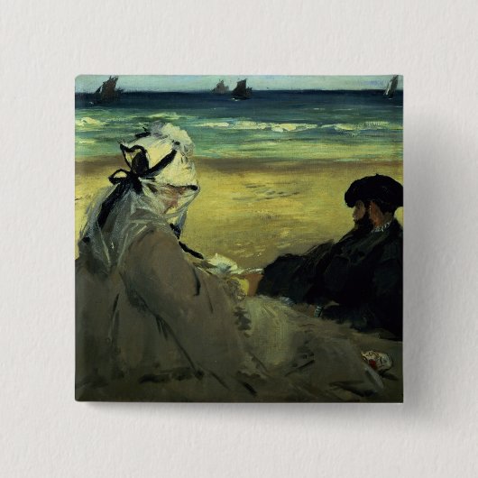 Manet | Op de strand, 1873 Vierkante Button 5,1 Cm (Voorkant)