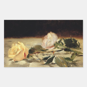 Manet: Twee Rozen op een tafelkleed kunstwerk Rechthoekige Sticker