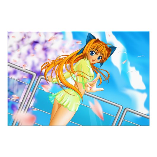 Manga Anime Cute Girl in See Through Green Skirt Foto Afdruk (Voorkant)